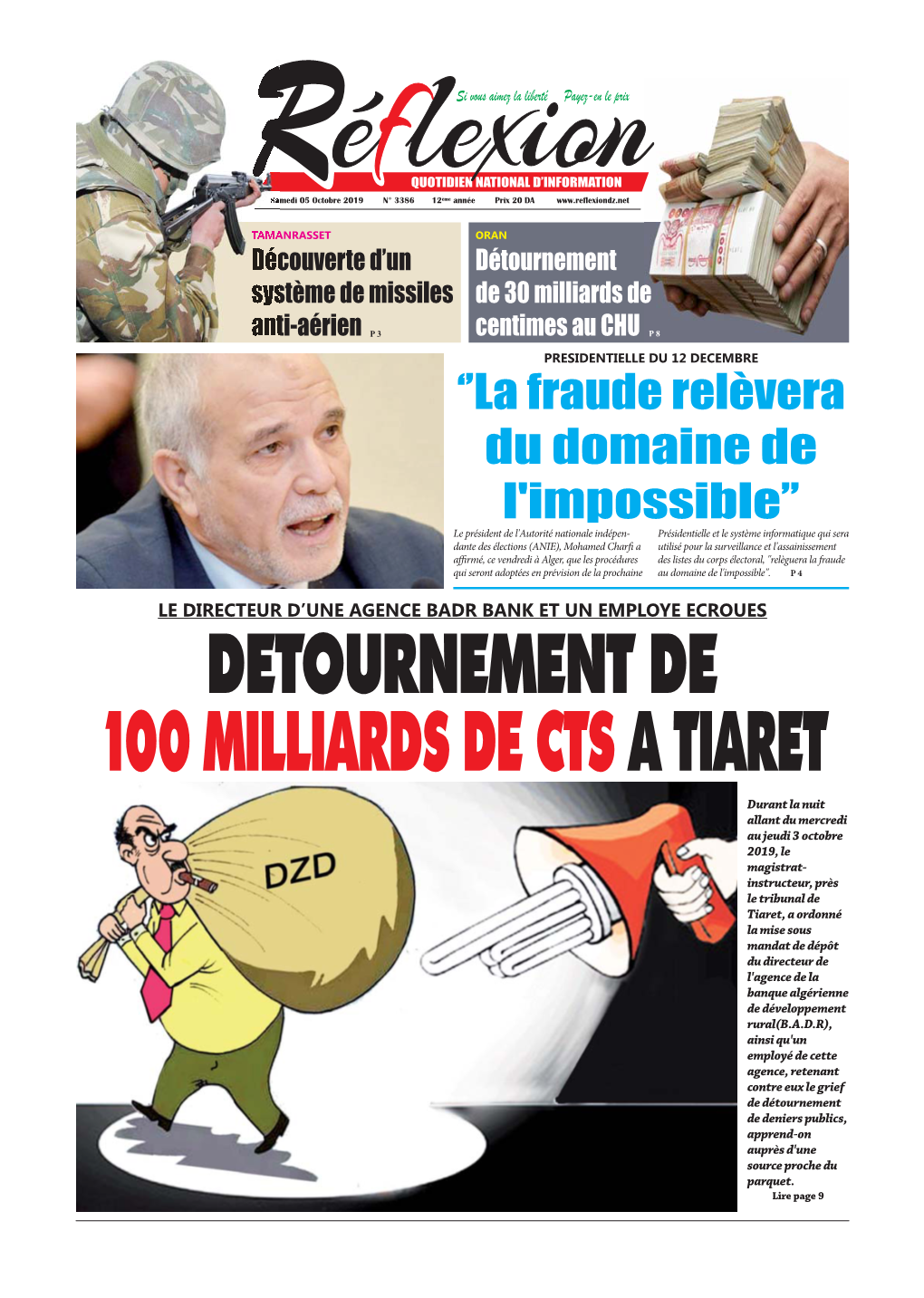 Detournement De 100 Milliards De Cts a Tiaret