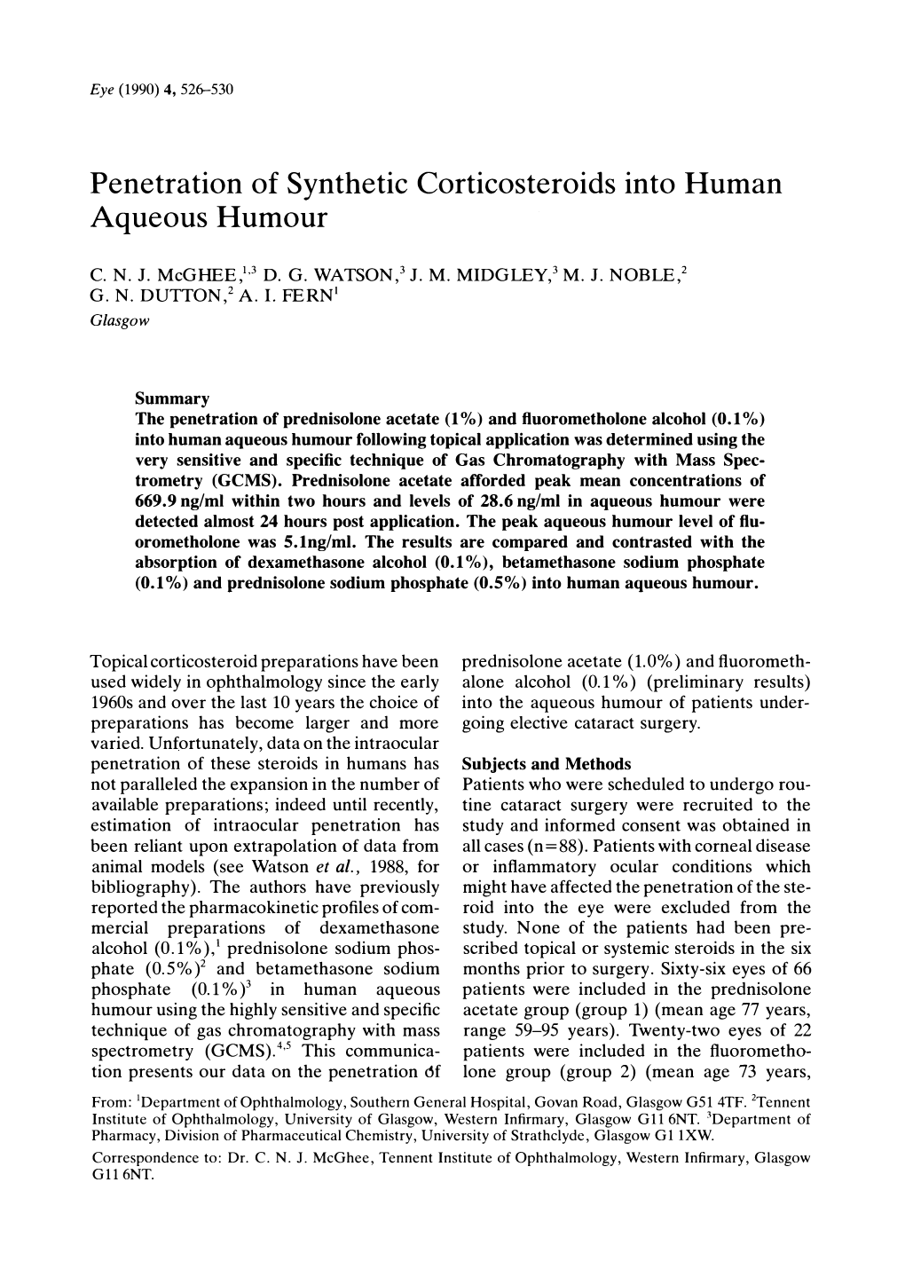 Penetration of Synthetic Corticosteroids Into Human Aqueous Humour