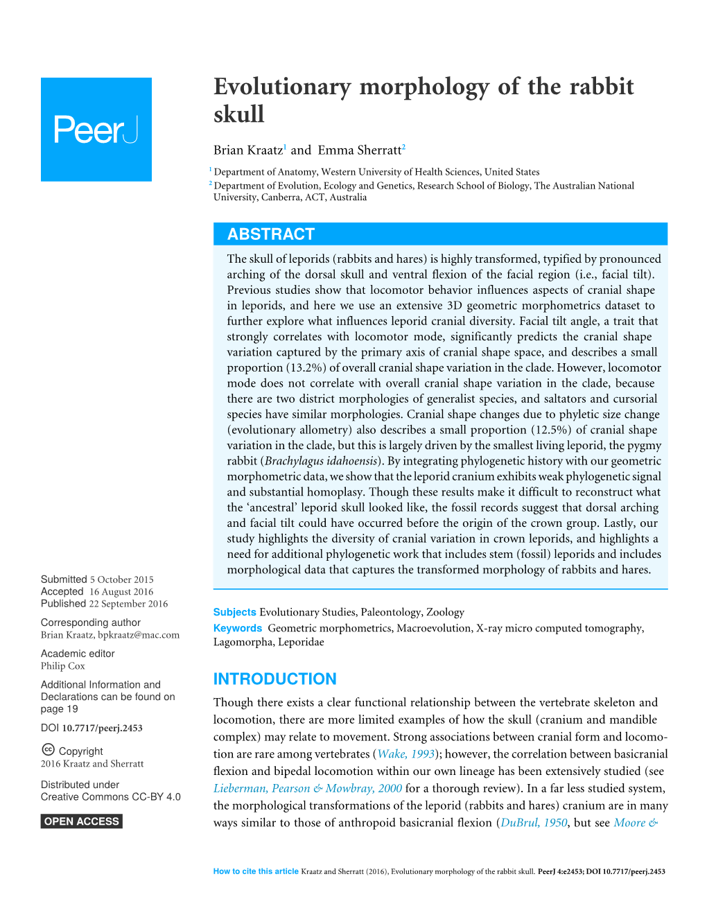 Evolutionary Morphology of the Rabbit Skull