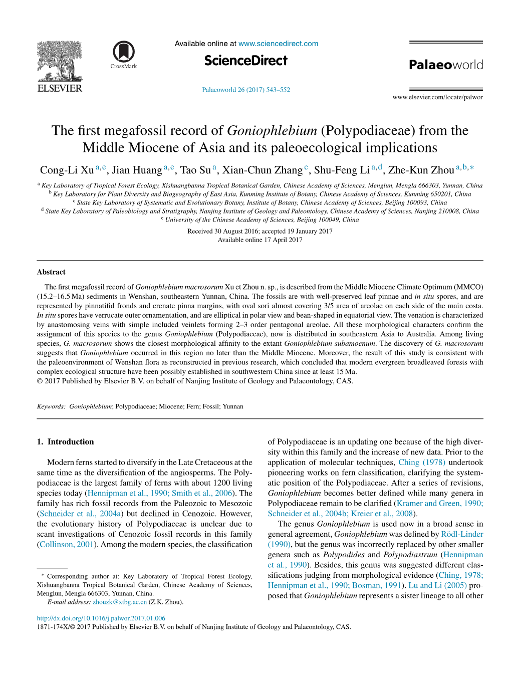 The First Megafossil Record of Goniophlebium (Polypodiaceae