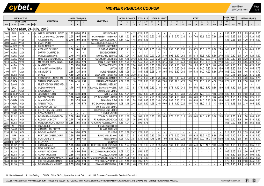 Midweek Regular Coupon 24/07/2019 10:04 1 / 6