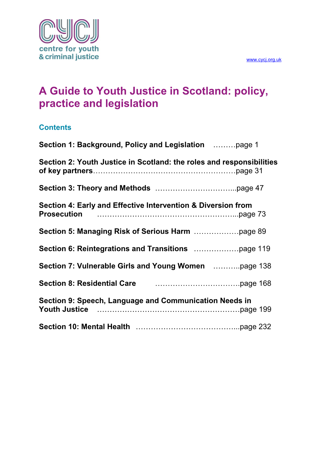A Guide to Youth Justice in Scotland: Policy, Practice and Legislation