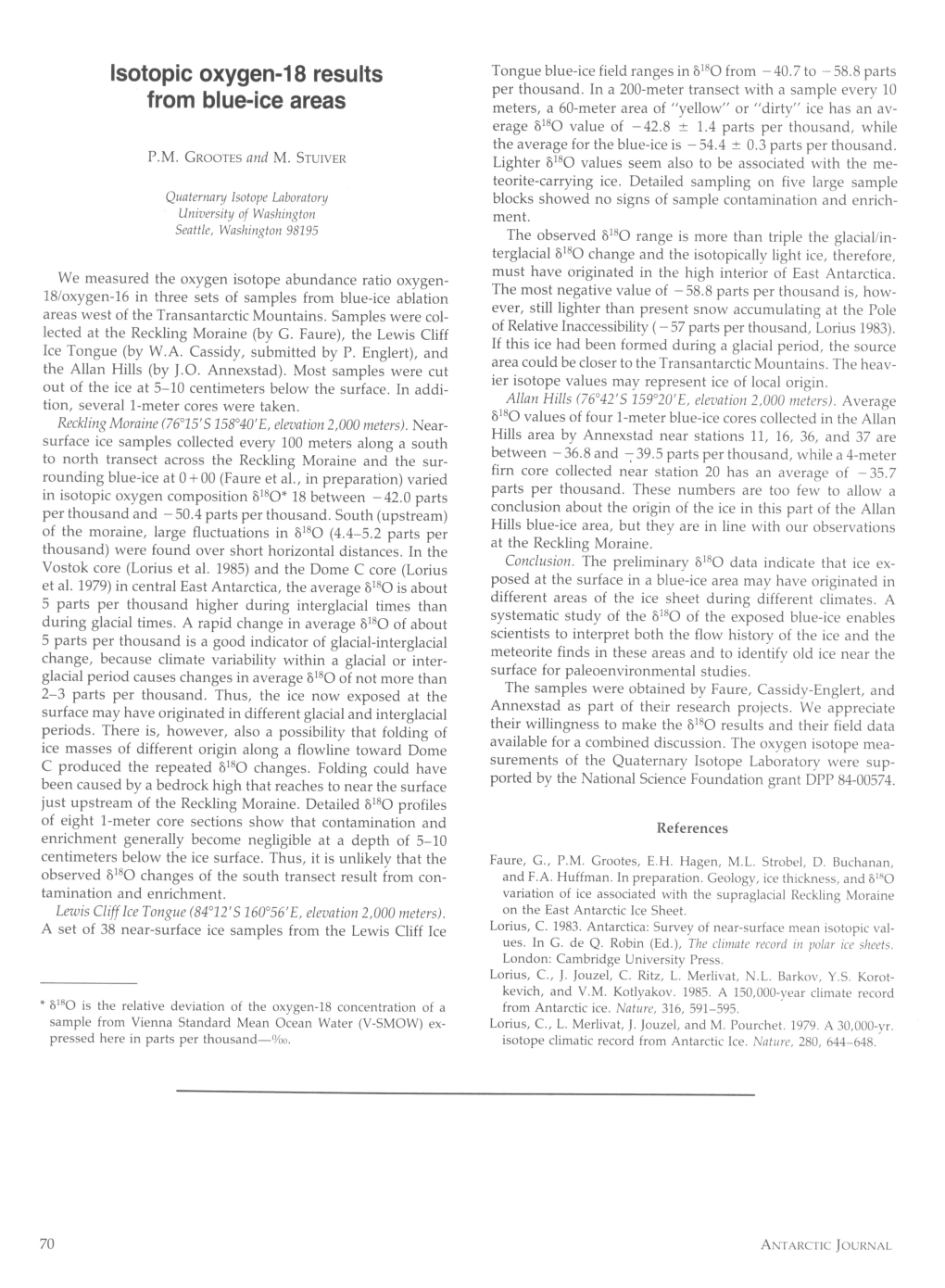 Isotopic Oxygen-18 Results from Blue-Ice Areas