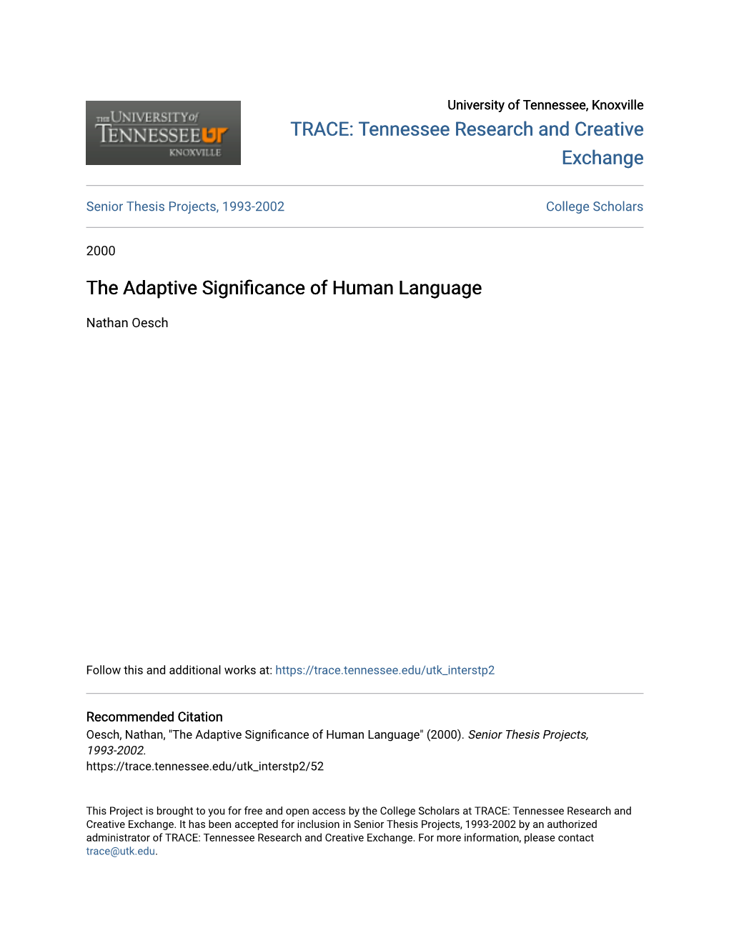 The Adaptive Significance of Human Language