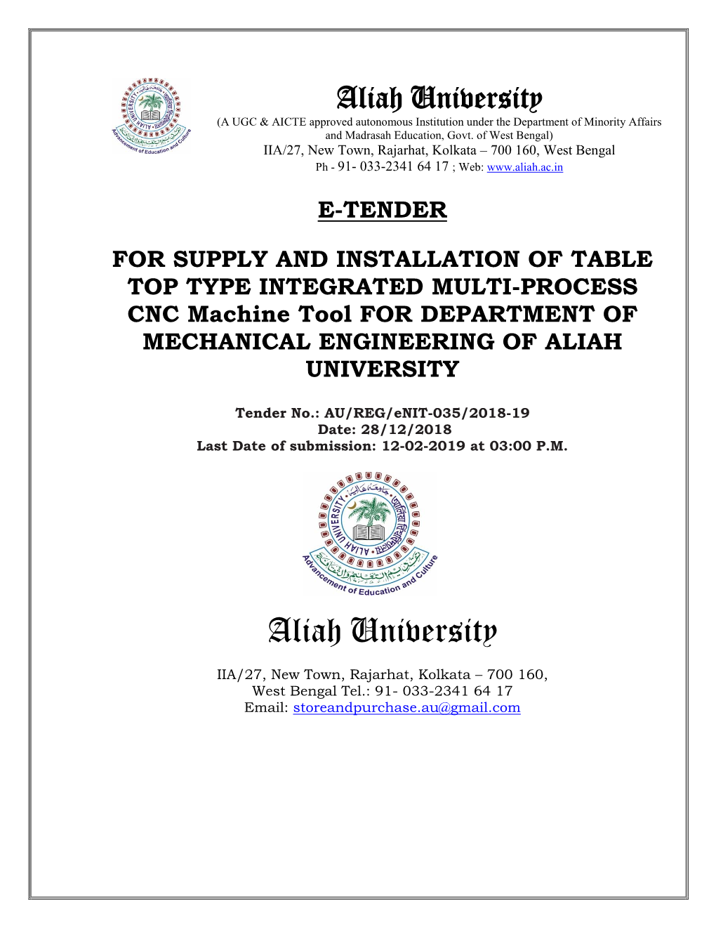 Aliah University (A UGC & AICTE Approved Autonomous Institution Under the Department of Minority Affairs and Madrasah Education, Govt