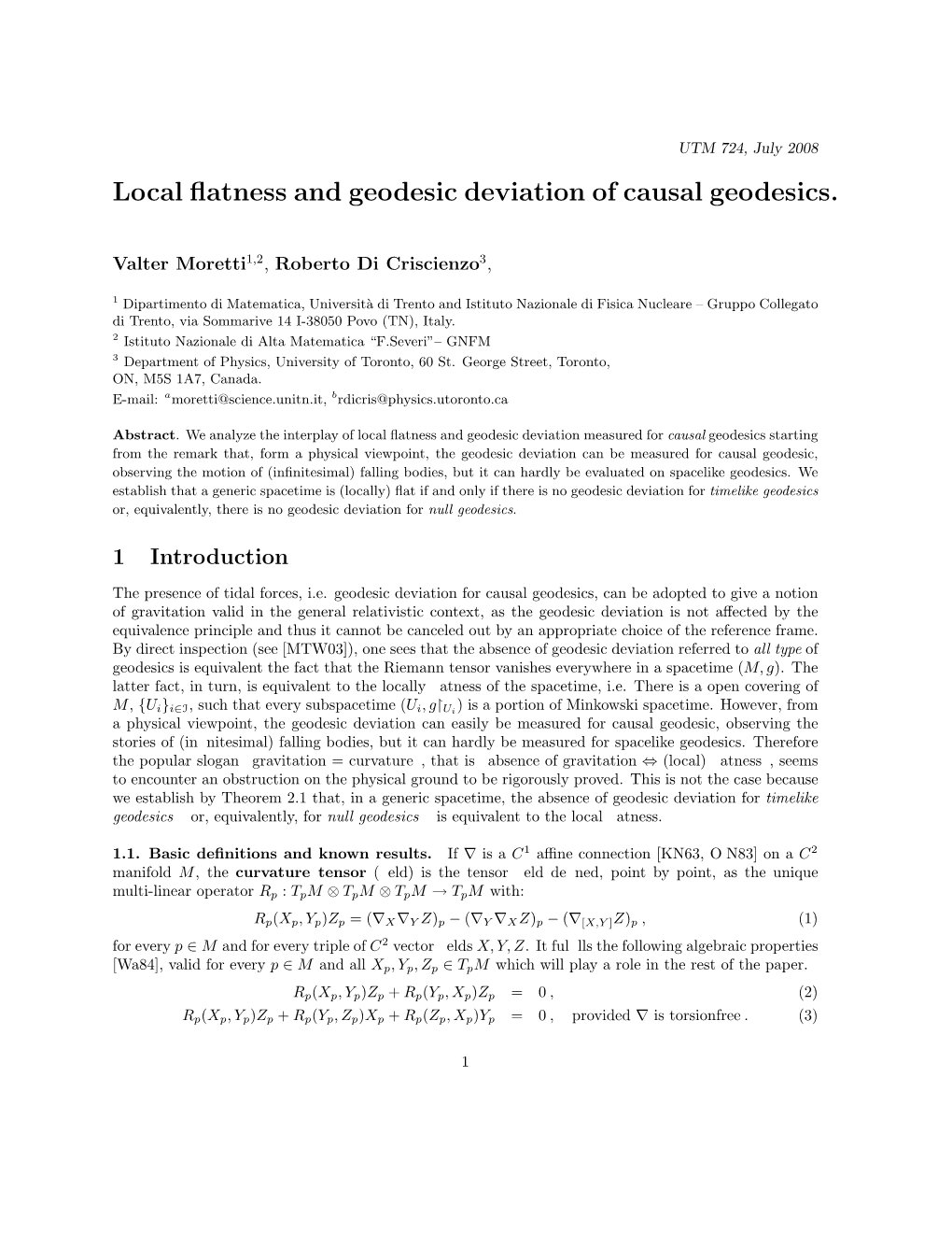 Local Flatness and Geodesic Deviation of Causal Geodesics