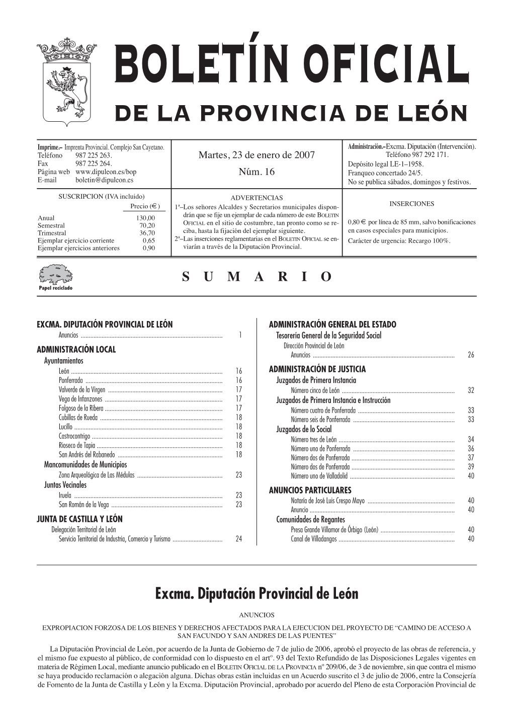 Boletín Oficial De La Provincia De León