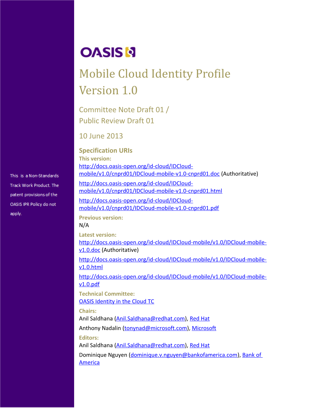 Mobile Cloud Identity Profile Version 1.0