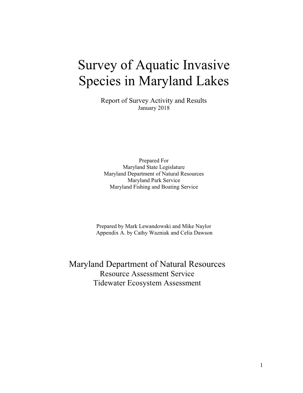 Survey of Aquatic Invasive Species in Maryland Lakes