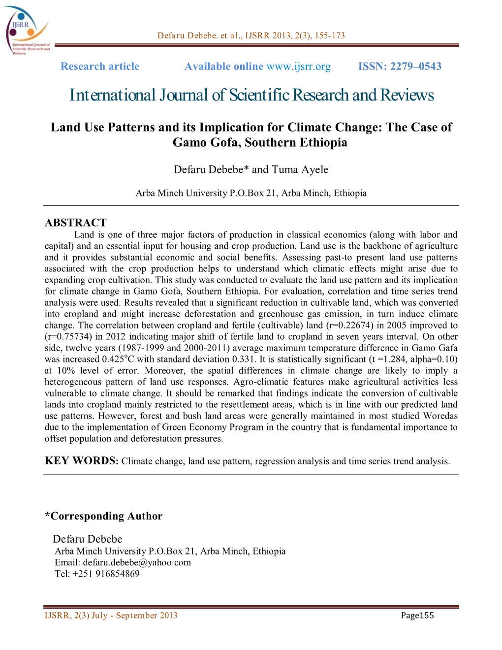 Land Use Patterns and Its Implication for Climate Change: the Case of Gamo Gofa, Southern Ethiopia