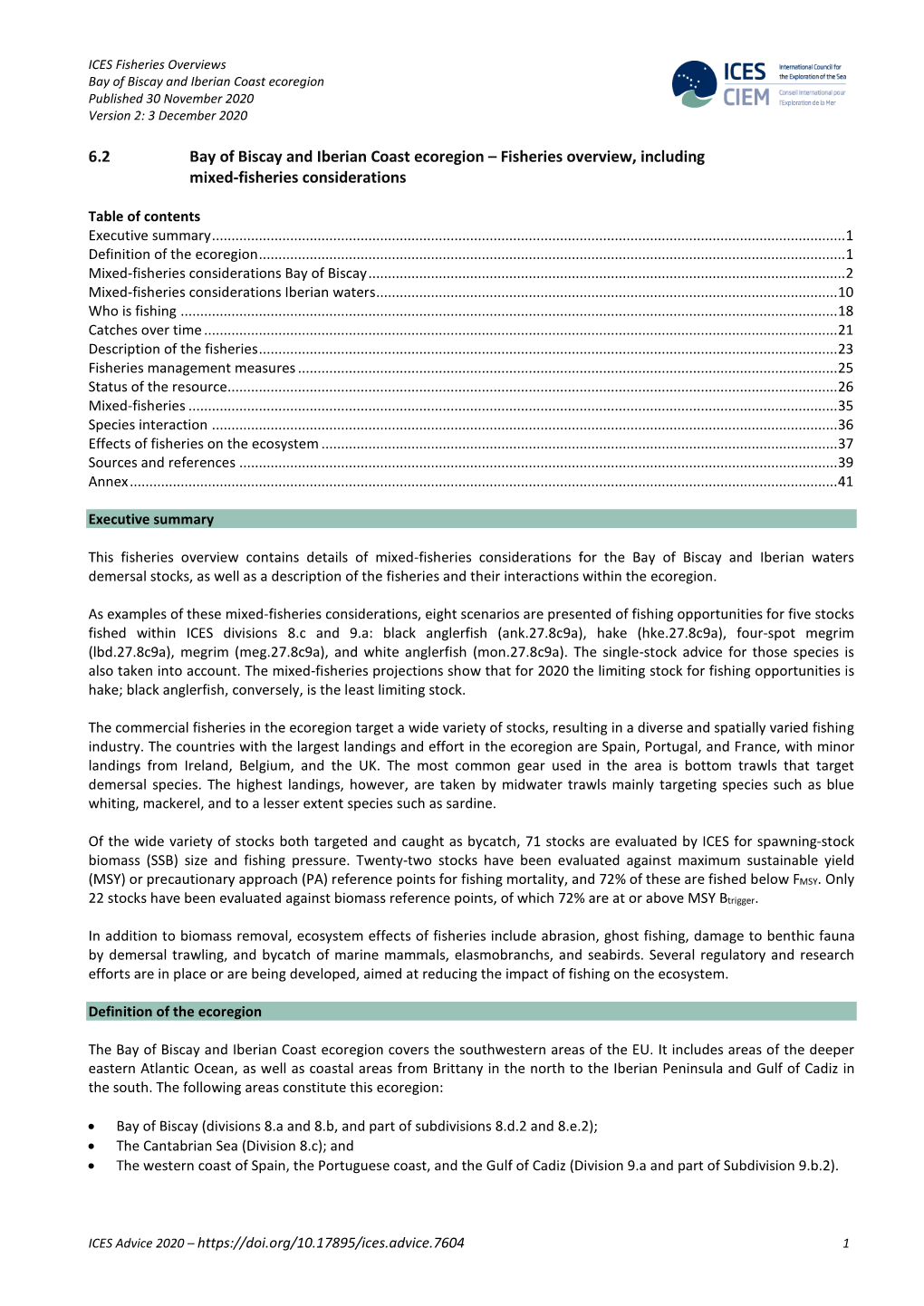 Fisheries Overview, Including Mixed-Fisheries Considerations