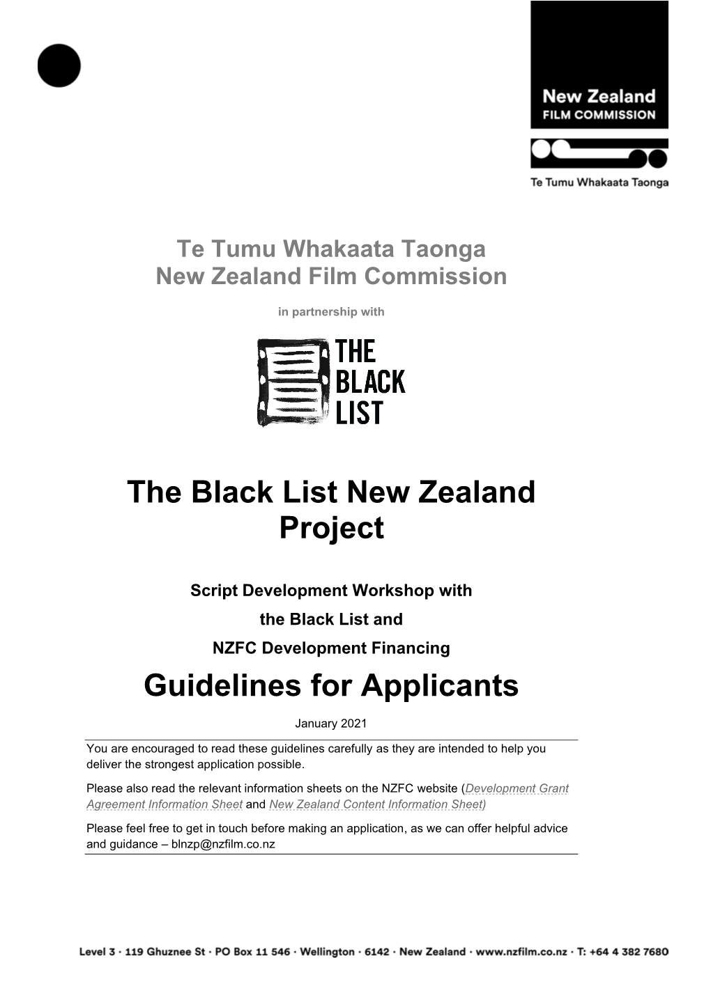 The Black List New Zealand Project Guidelines for Applicants