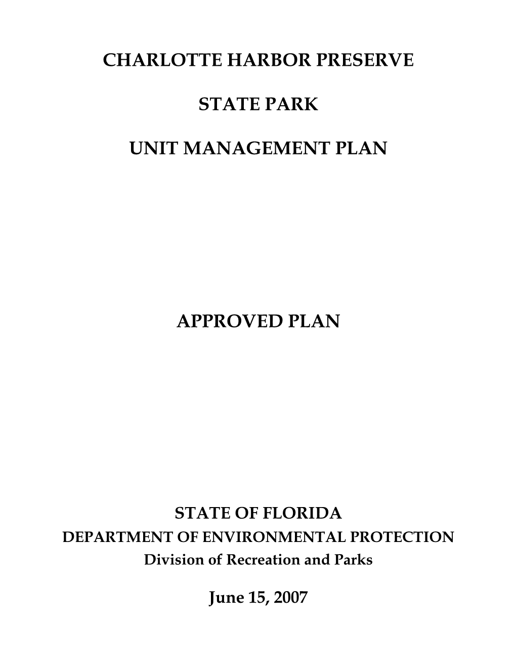 Charlotte Harbor Preserve State Park Unit Management Plan