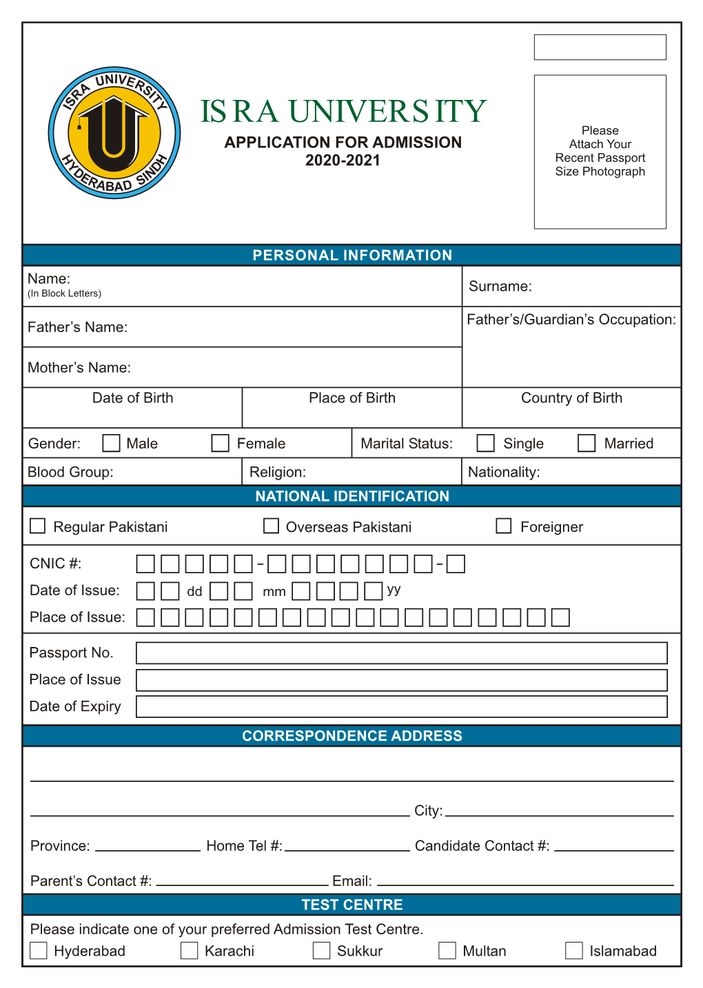 Admission Form 2020-2021