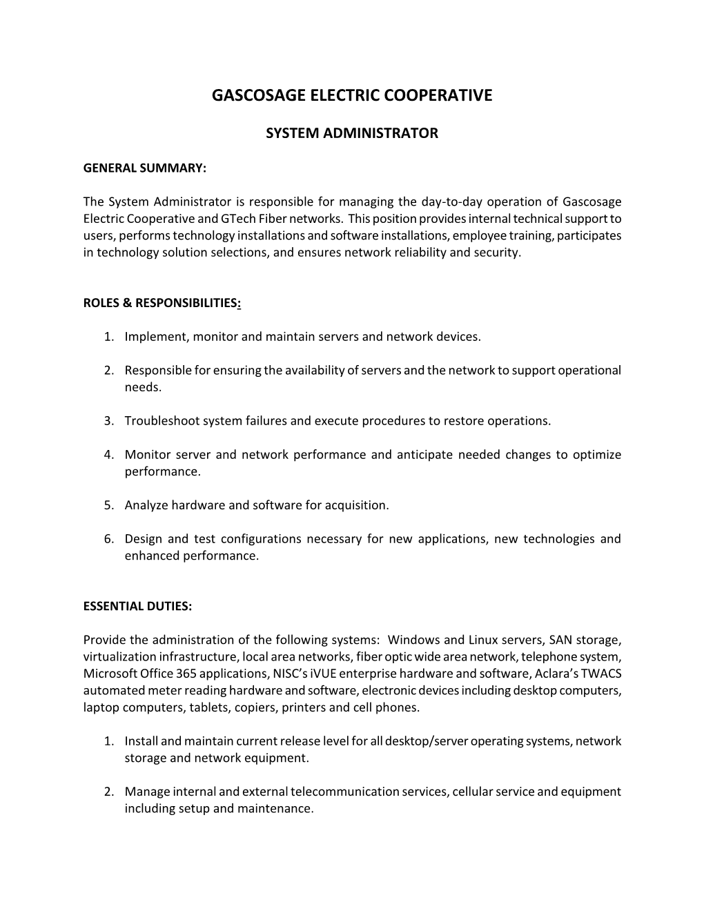 System Administrator Description