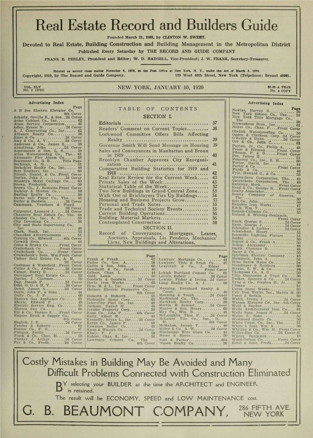 Real Estate Record and Builders Guide Founded March 21, 1888, by CLINTON W