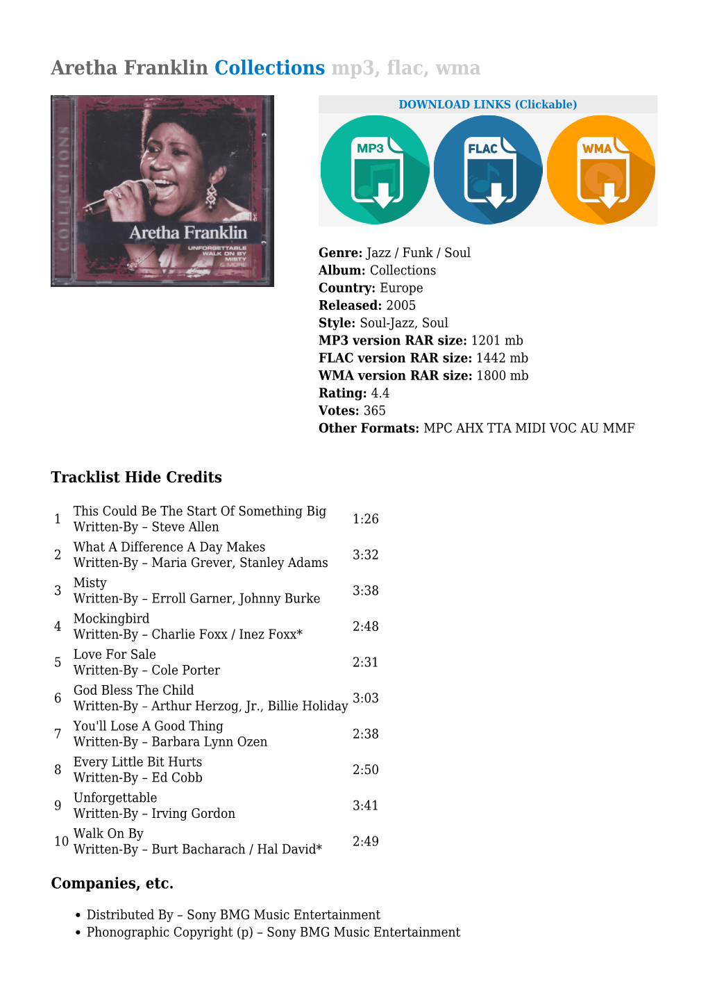 Aretha Franklin Collections Mp3, Flac, Wma