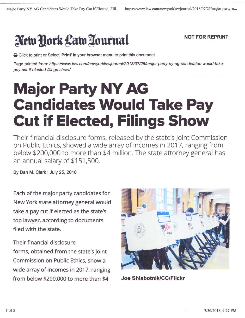Major Party NY AG Candidates Would Take Pay Cut If Elected, Filings Show
