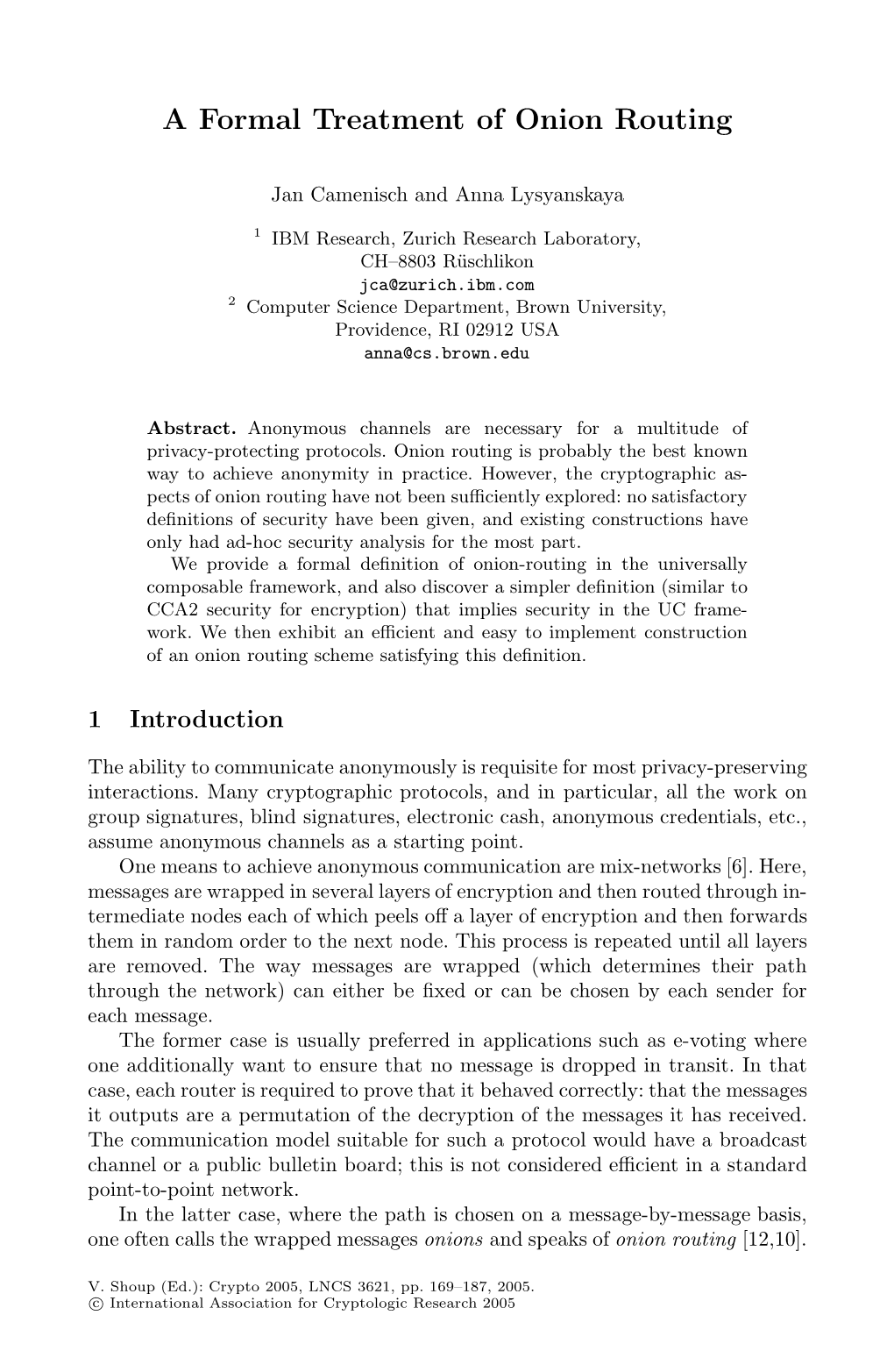 A Formal Treatment of Onion Routing