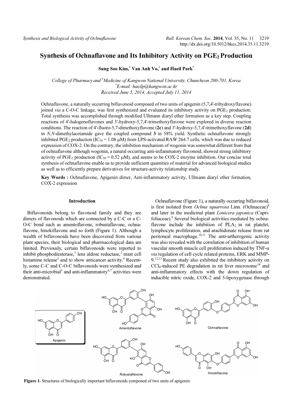 Synthesis of Ochnaflavone and Its Inhibitory Activity on PGE 2