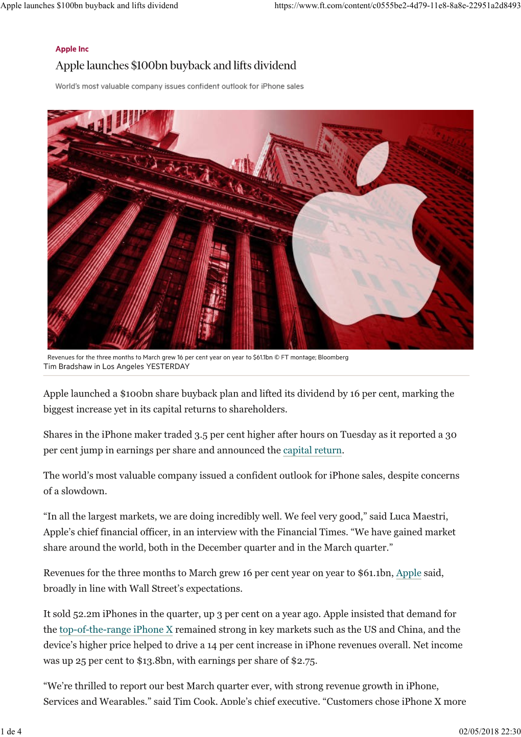 Apple Launches $100Bn Buyback and Lifts Dividend