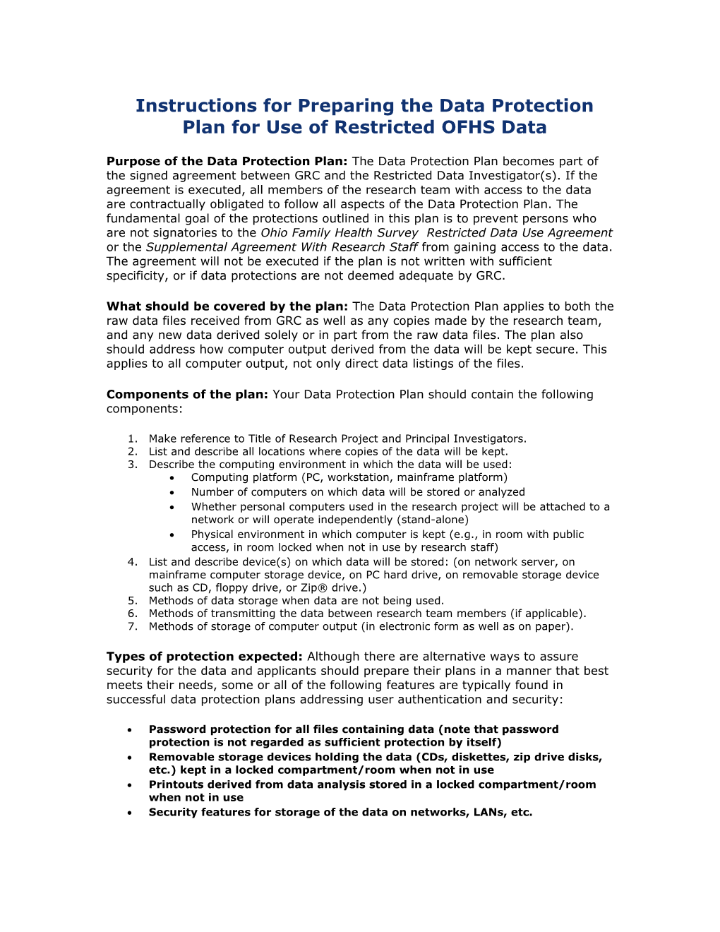 OFHS Data Use Agreement - 2008 Restricted Use Dataset