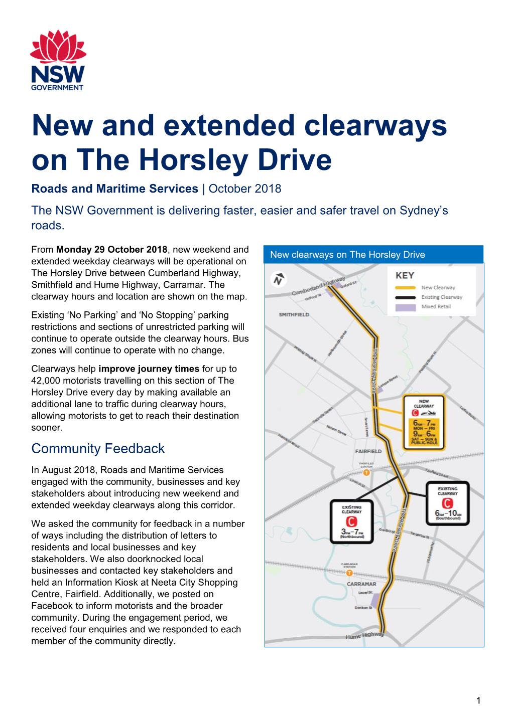 New and Extended Clearways on the Horsley Drive