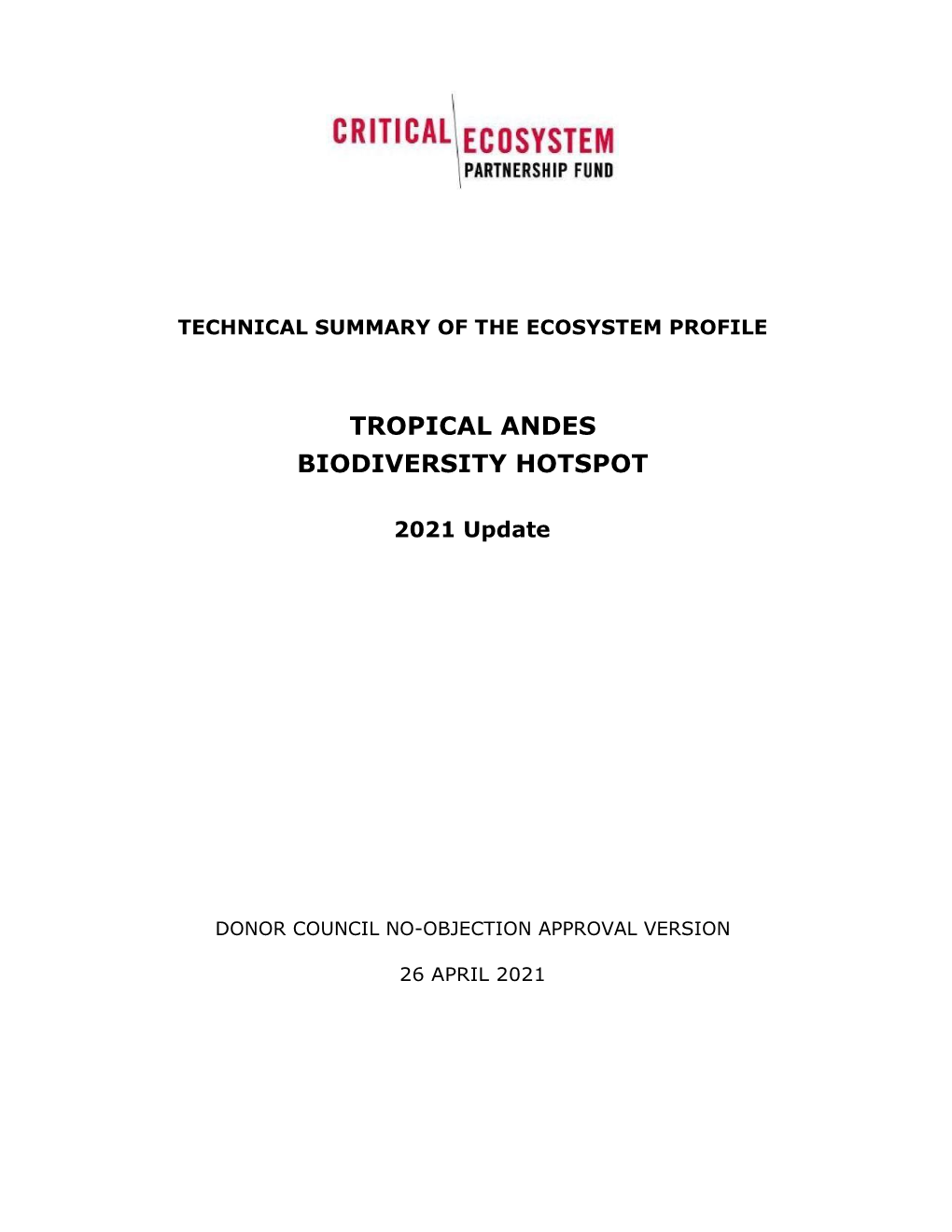 Tropical Andes Biodiversity Hotspot