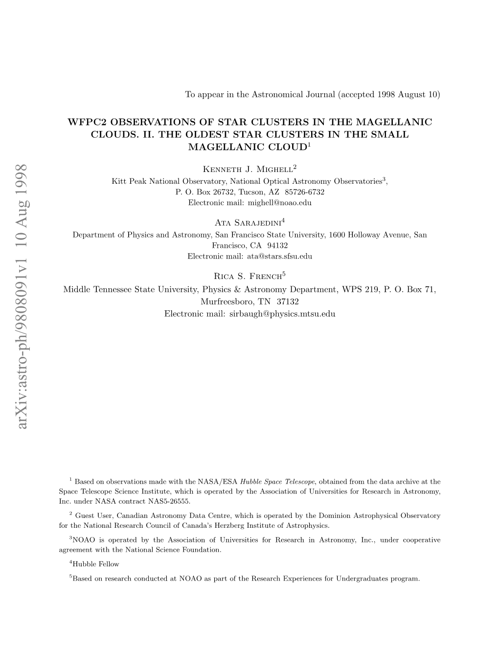 Arxiv:Astro-Ph/9808091V1 10 Aug 1998 Pc Eecp Cec Nttt,Wihi Prtdb the NAS5-26555