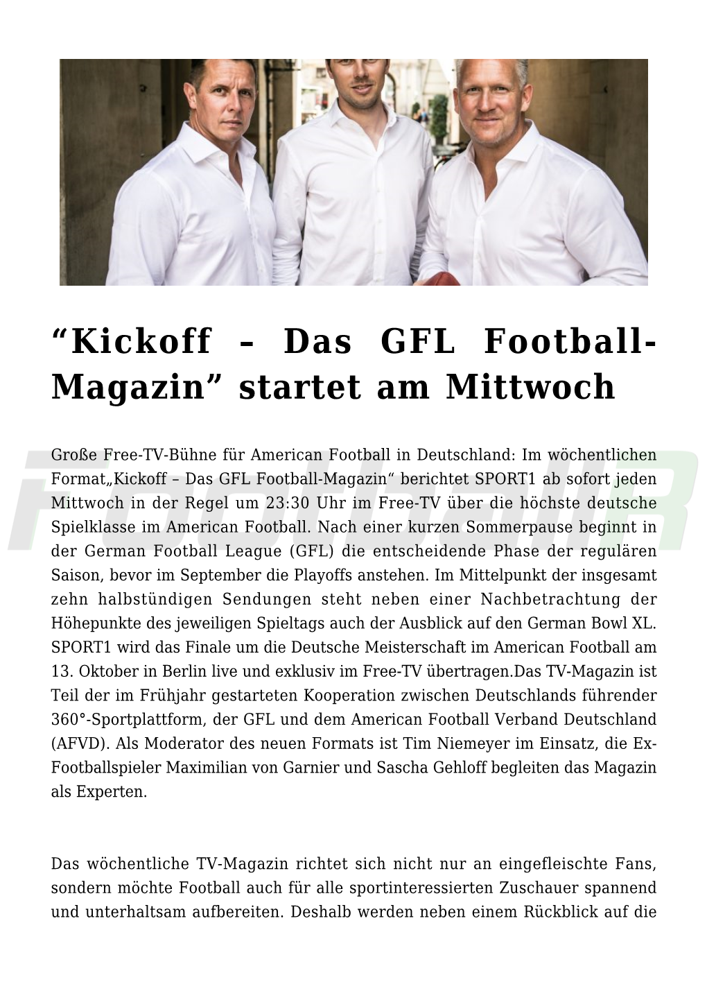 Kickoff &#8211; Das GFL Football-Magazin&#8221