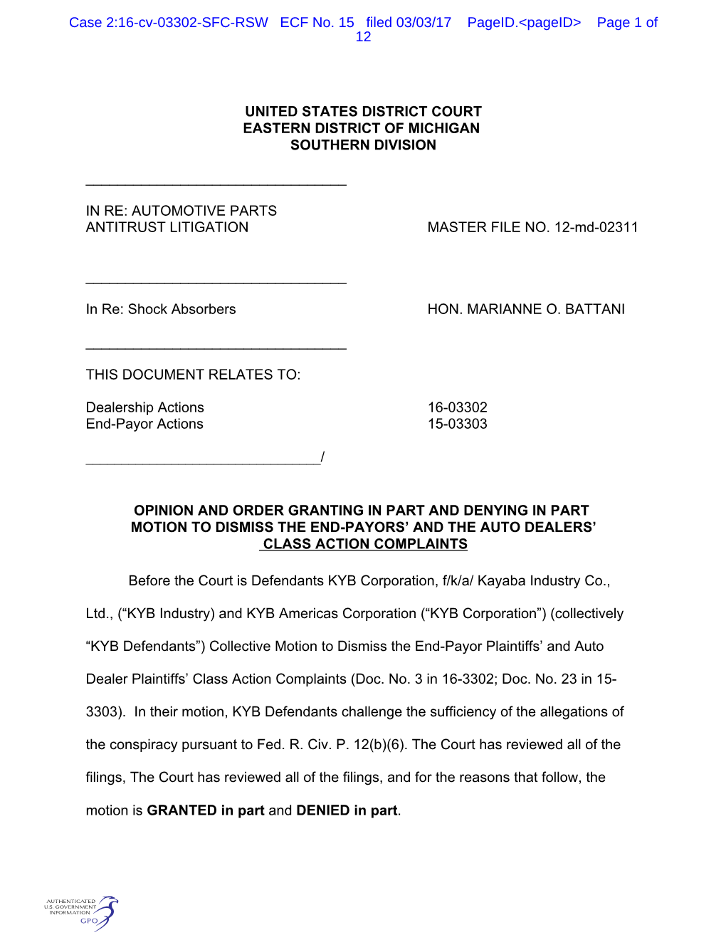 Case 2:16-Cv-03302-SFC-RSW ECF No. 15 Filed 03/03/17 Pageid