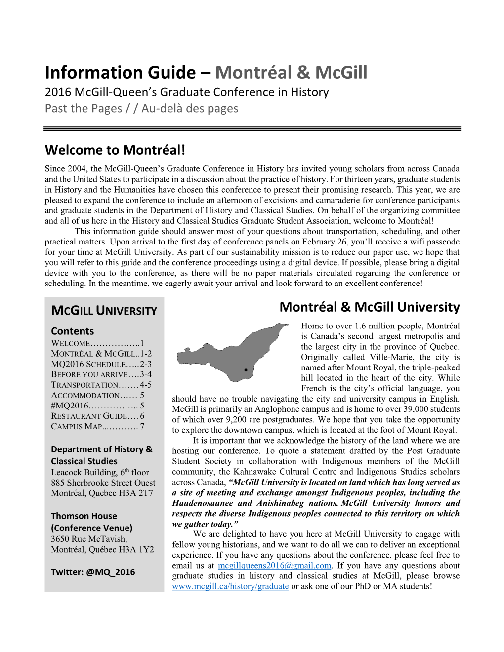 Information Guide – Montréal & Mcgill
