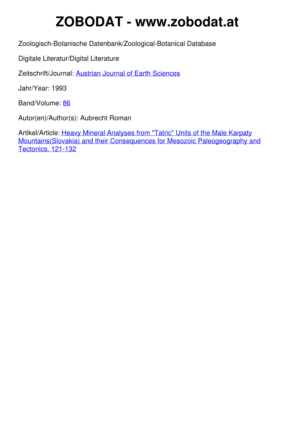 Units of the Male Karpaty Mountains(Slovakia) and Their Consequences for Mesozoic Paleogeography and Tectonics