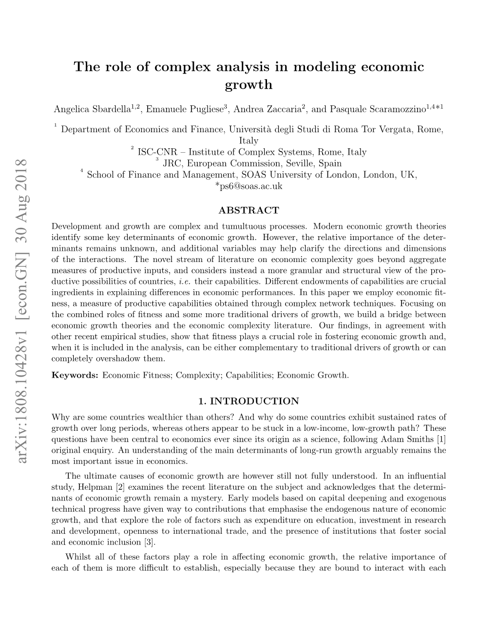 The Role of Complex Analysis in Modeling Economic Growth