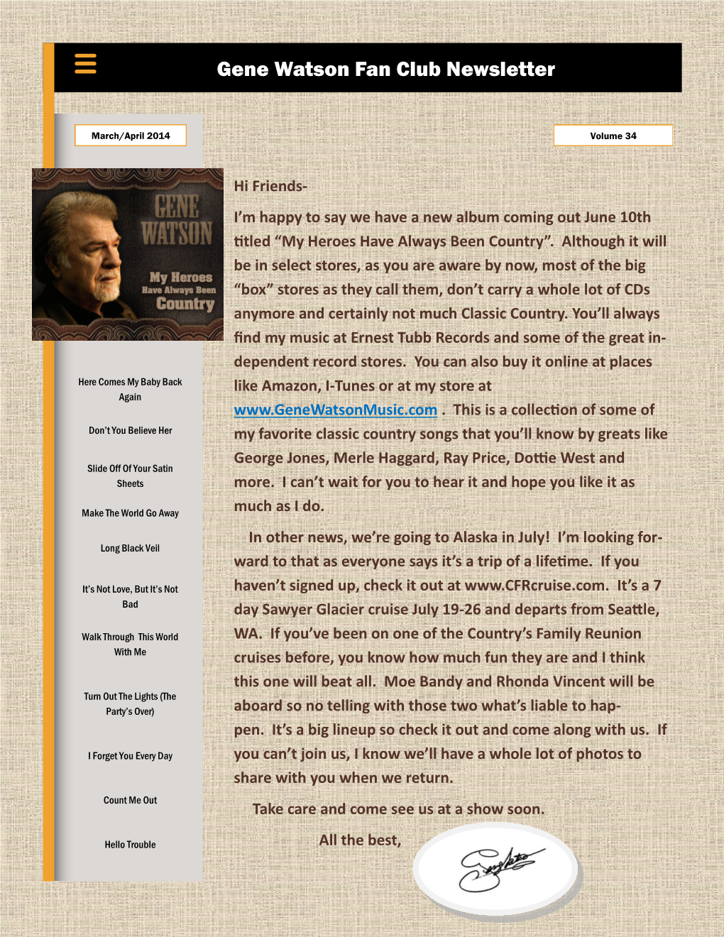 Gene Watson Fan Club Newsletter