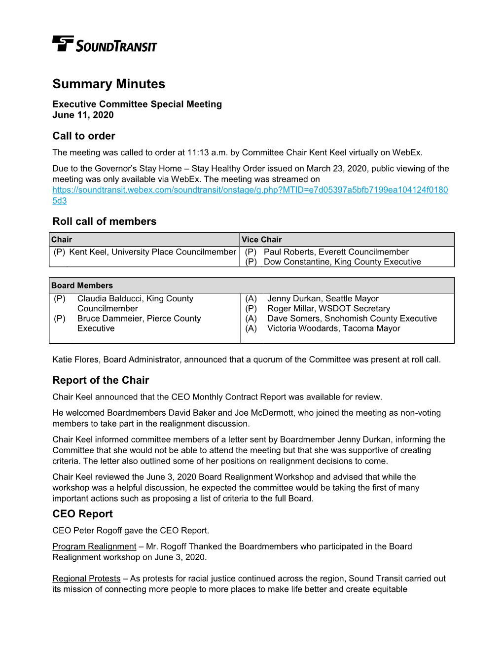 Executive Committee Special Meeting Minutes 06-11-2020