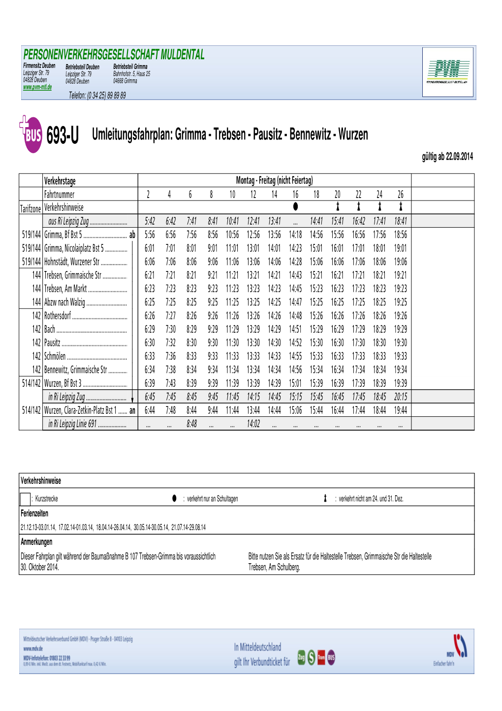 693-U Umleitungsfahrplan: Grimma