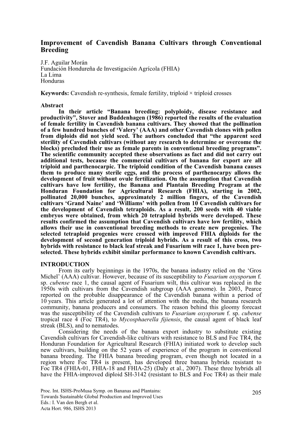 Improvement of Cavendish Banana Cultivars Through Conventional Breeding