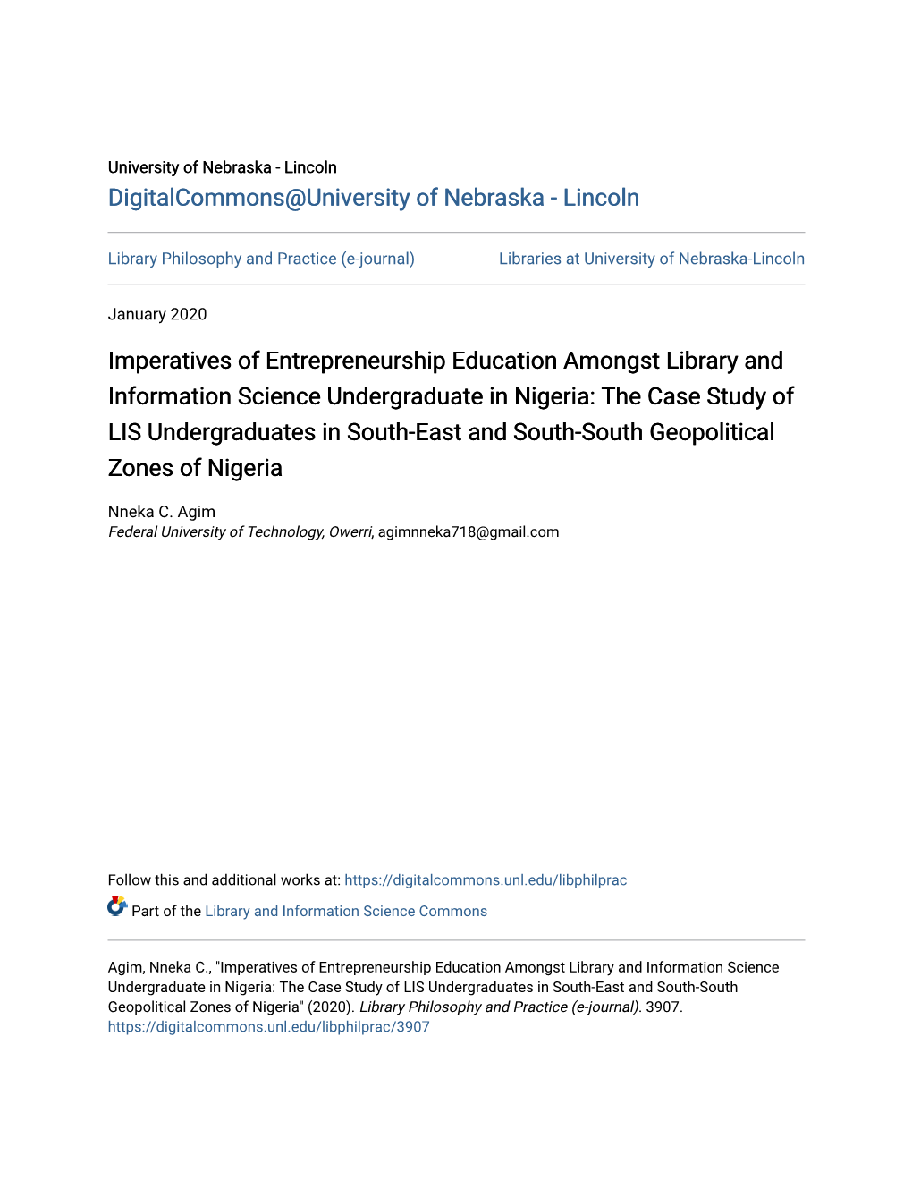 Imperatives of Entrepreneurship Education Amongst Library And