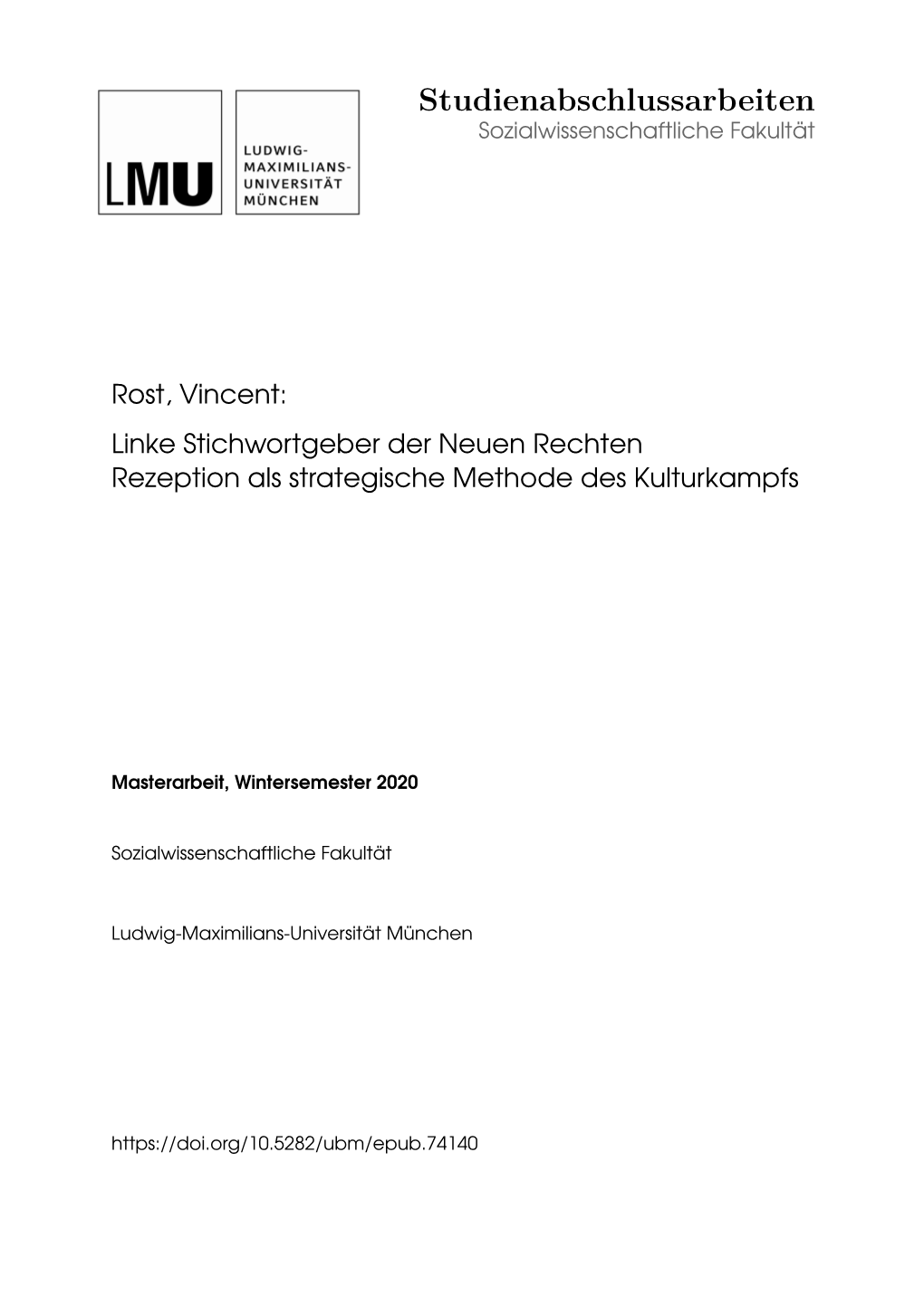 Studienabschlussarbeiten Sozialwissenschaftliche Fakultät