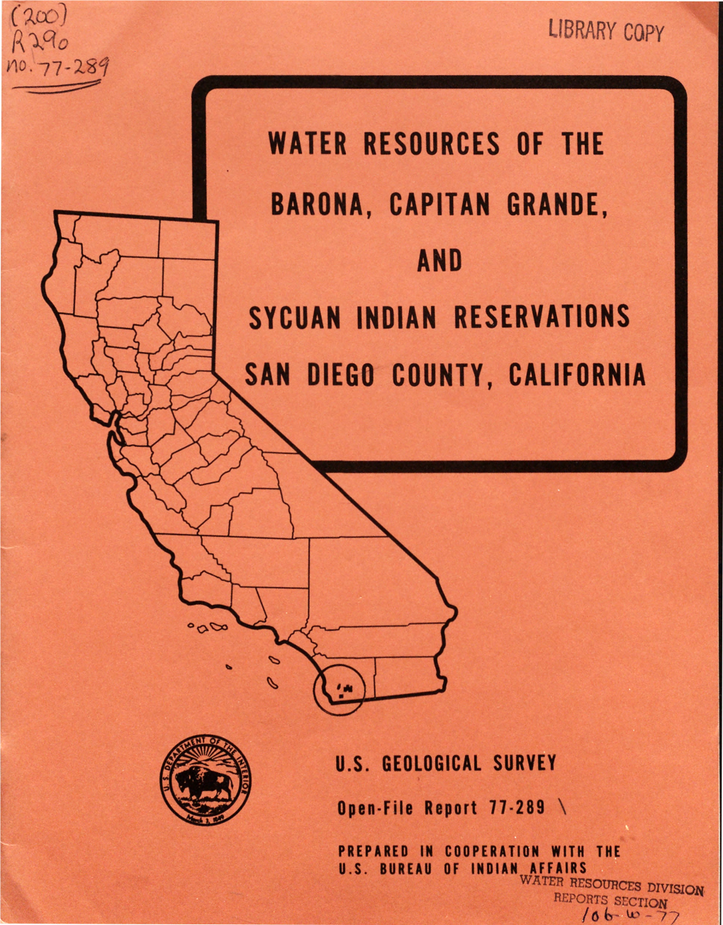 P\ Aqo WATER RESOURCES of the BARONA, CAPITAN GRANDE