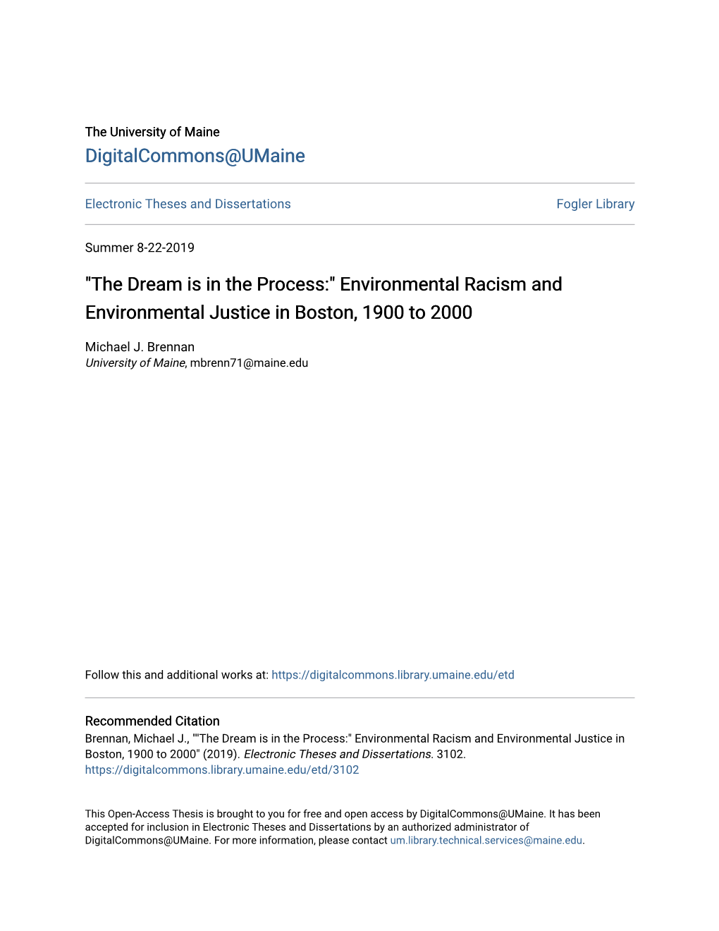 Environmental Racism and Environmental Justice in Boston, 1900 to 2000