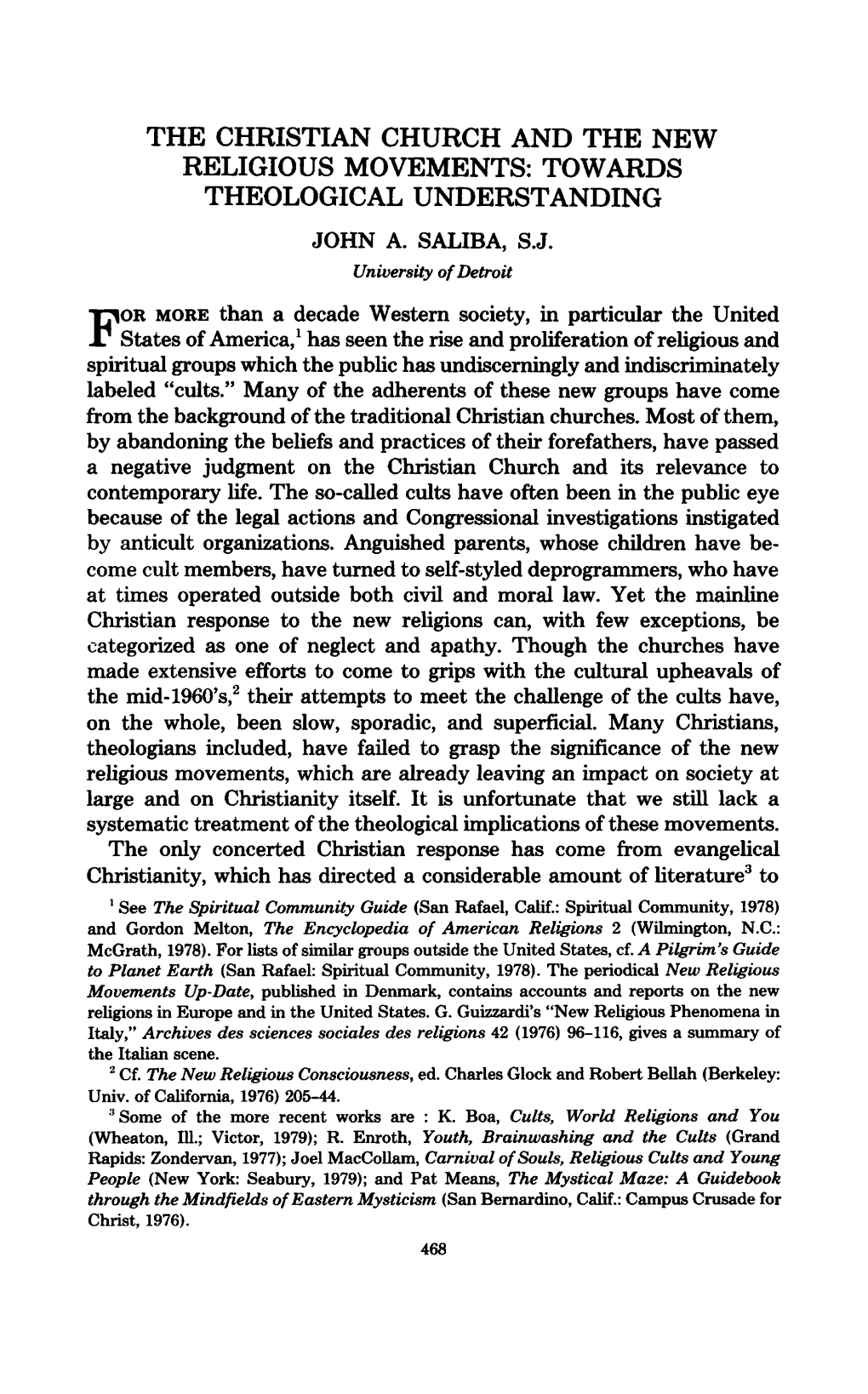 The Christian Church and the New Religious Movements: Towards Theological Understanding John A