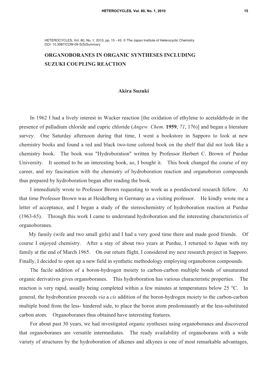 Organoboranes in Organic Syntheses Including Suzuki Coupling Reaction