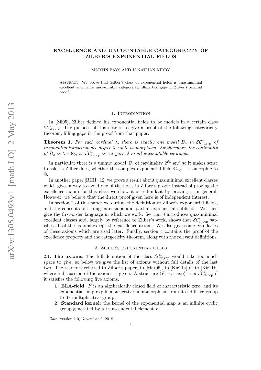 Excellence and Uncountable Categoricity of Zilber's Exponential