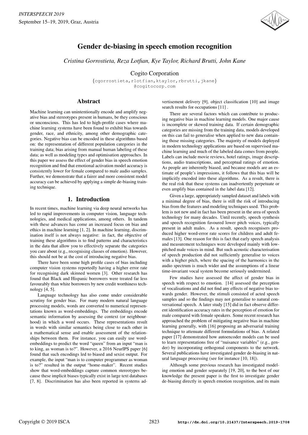 Gender De-Biasing in Speech Emotion Recognition