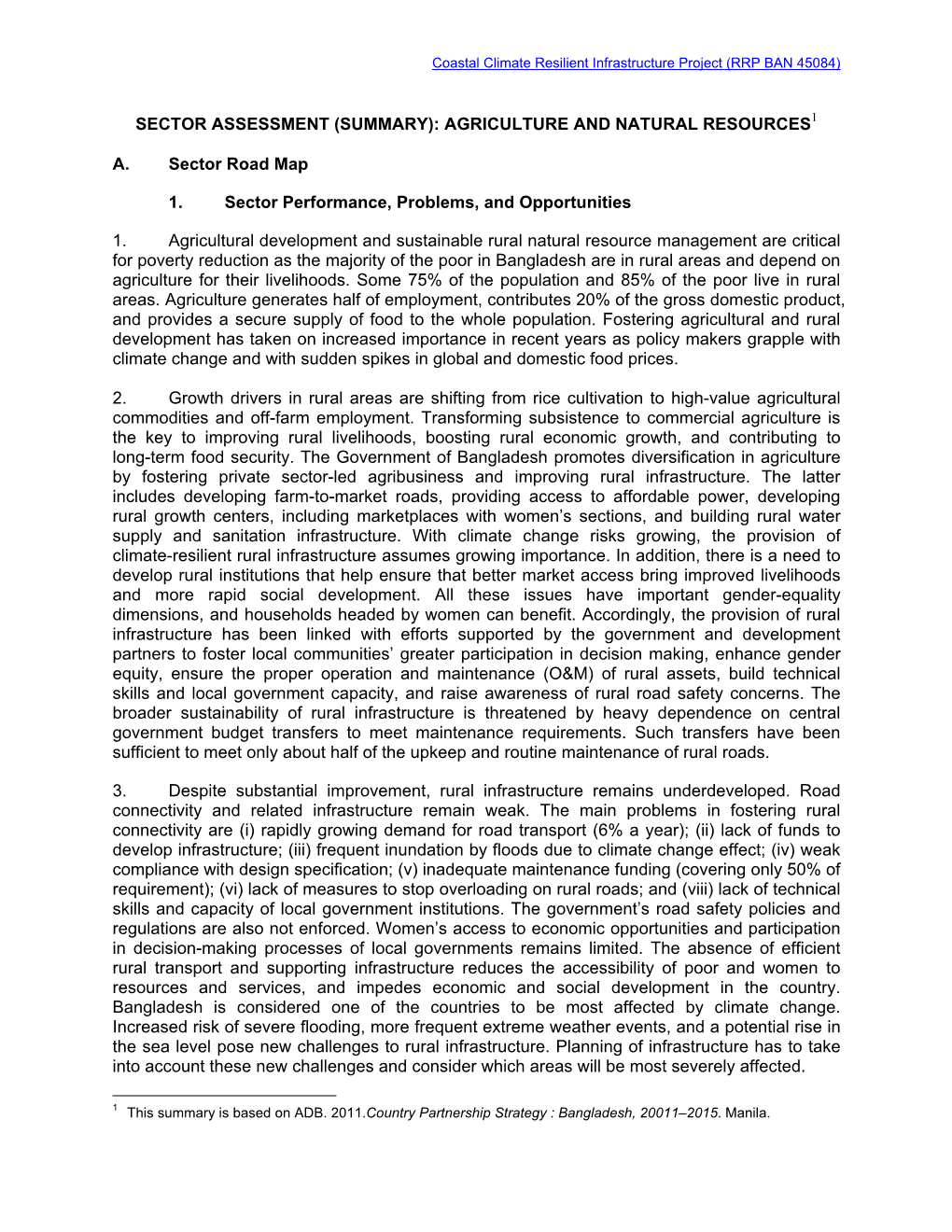 Sector Assessment (Summary): Agriculture and Natural Resources1