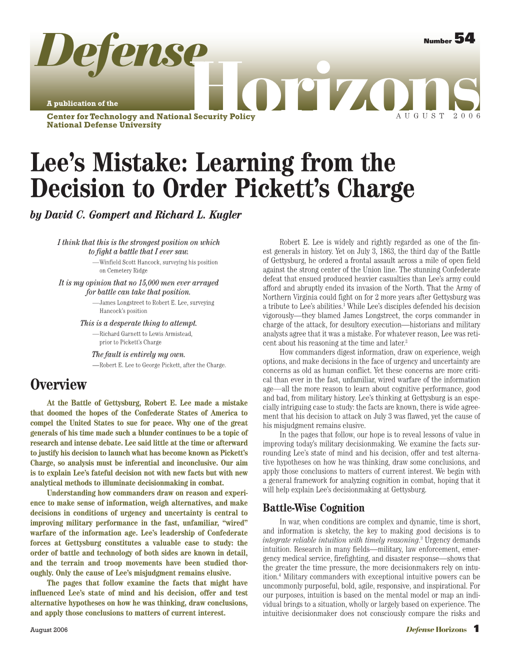 Lee's Mistake: Learning from the Decision to Order Pickett's Charge