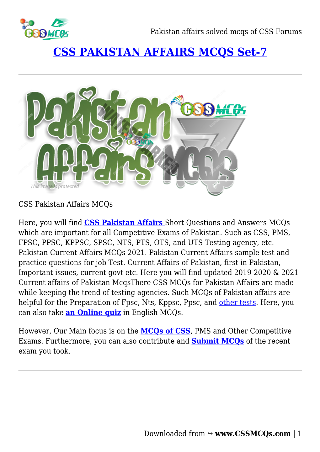 Pakistan Affairs Solved Mcqs of CSS Forums