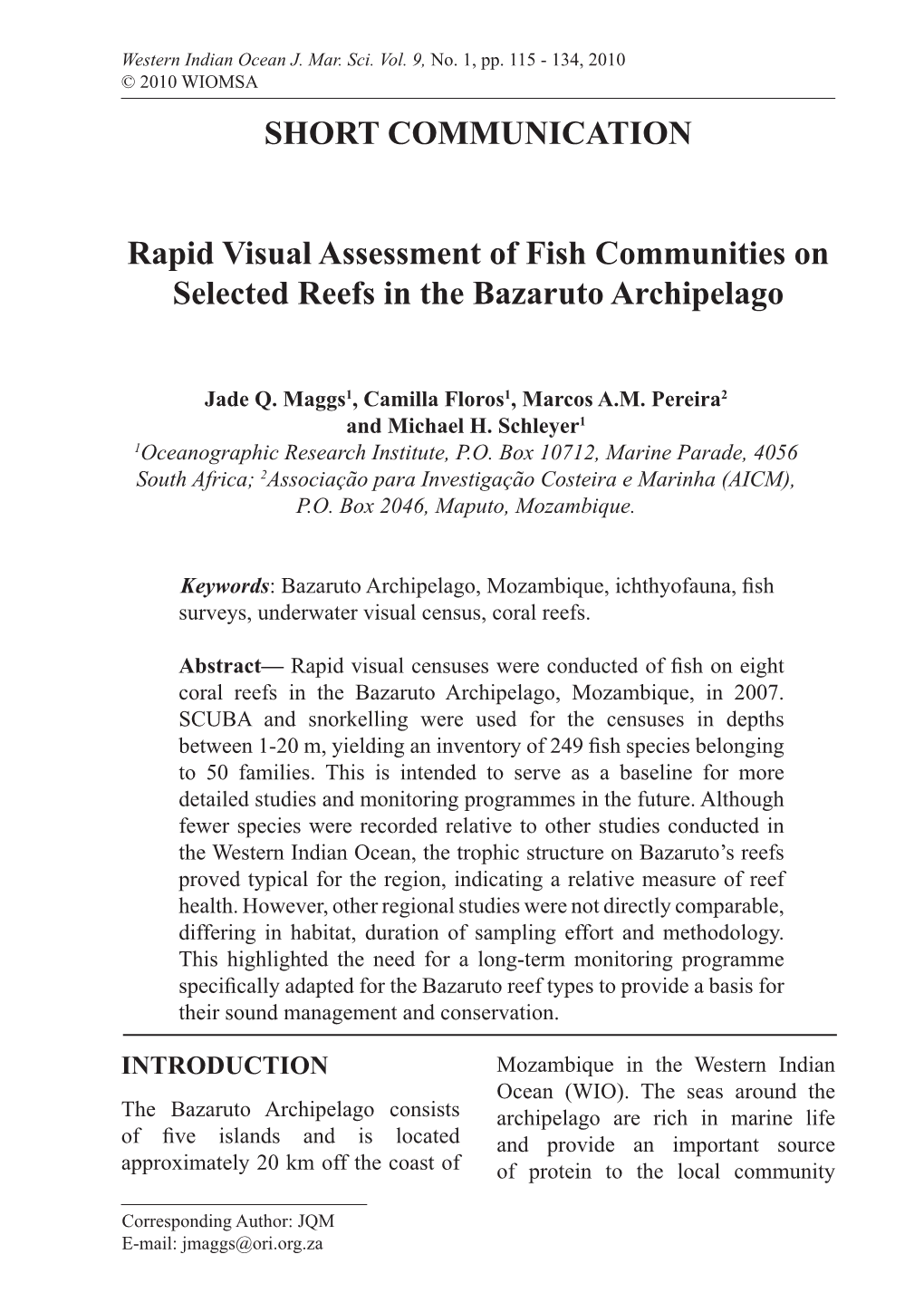SHORT COMMUNICATION Rapid Visual Assessment of Fish